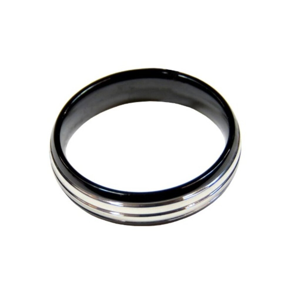 Inox Men's Stainless Steel Polished Ring with Black Accents